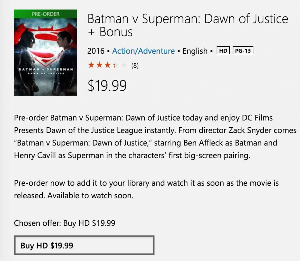 batman vs superman preorder windows store