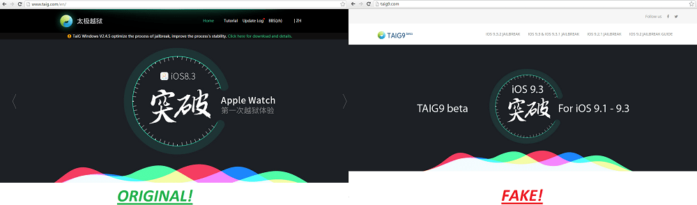 taig fake vs original site