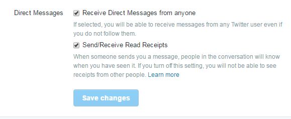 Twitter direct message options