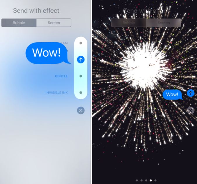 bubble effects shown on left, screen effects shown on right (image source: 9to5 Mac)