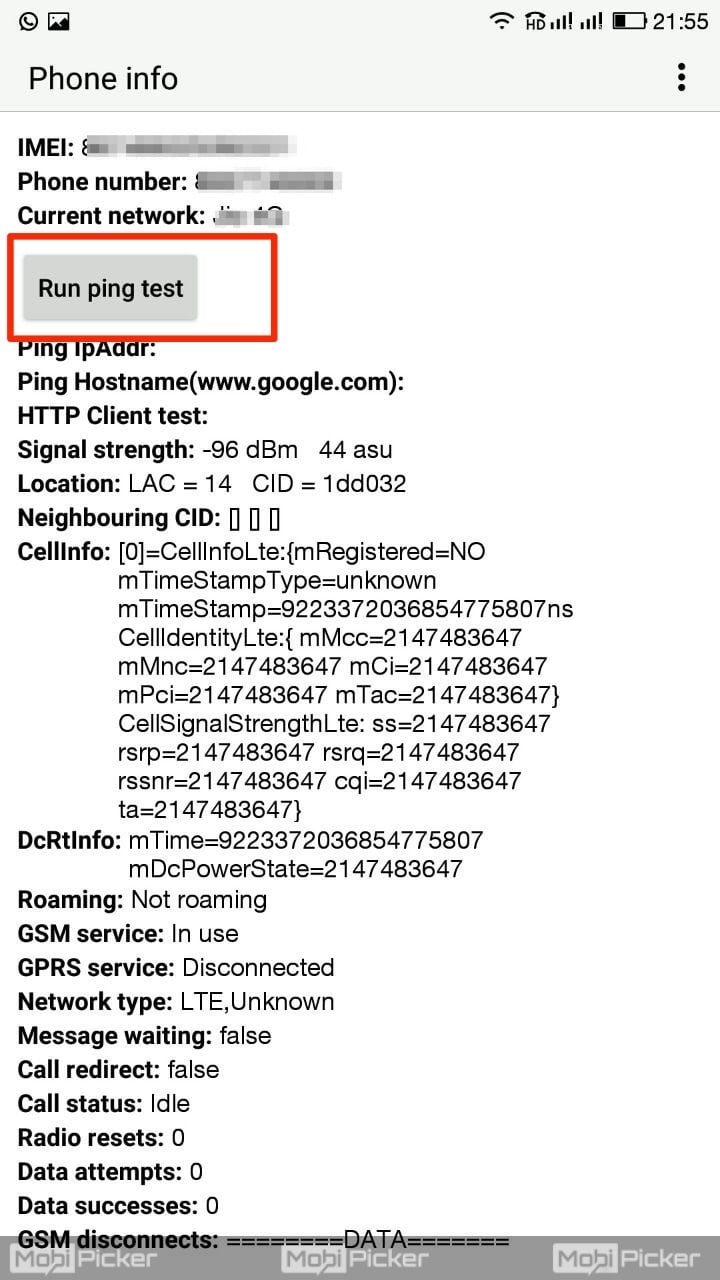 run ping test to fix mobile network not available error