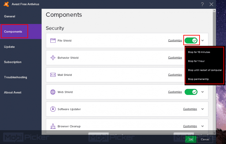 how to disable avast antivirus temporarily mac