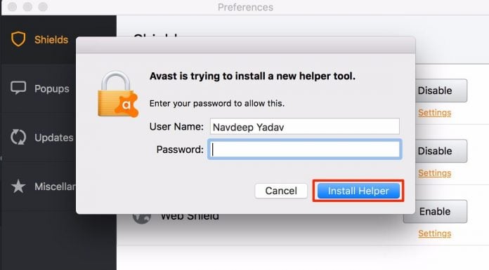 disable avast antivirus temporarily for mac