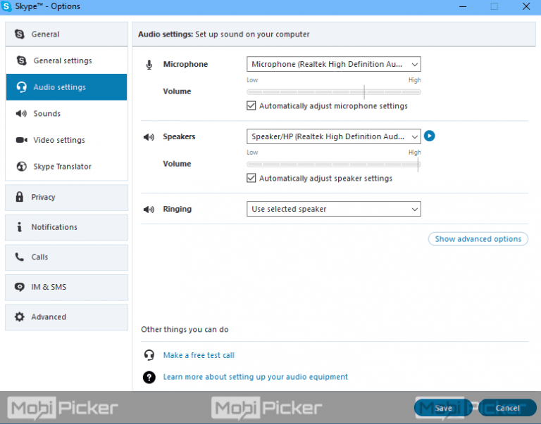 skype tools options audio settings