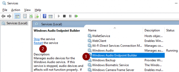 Windows audio endpoint builder отсутствует