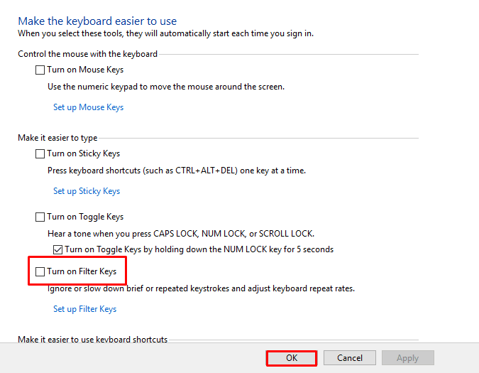 keyboard not working in Windows 10