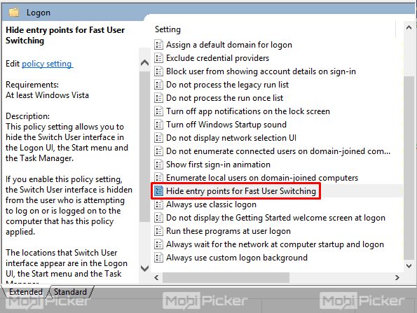 Disable Fast User Switching