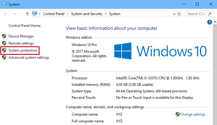 windows 10 system protection